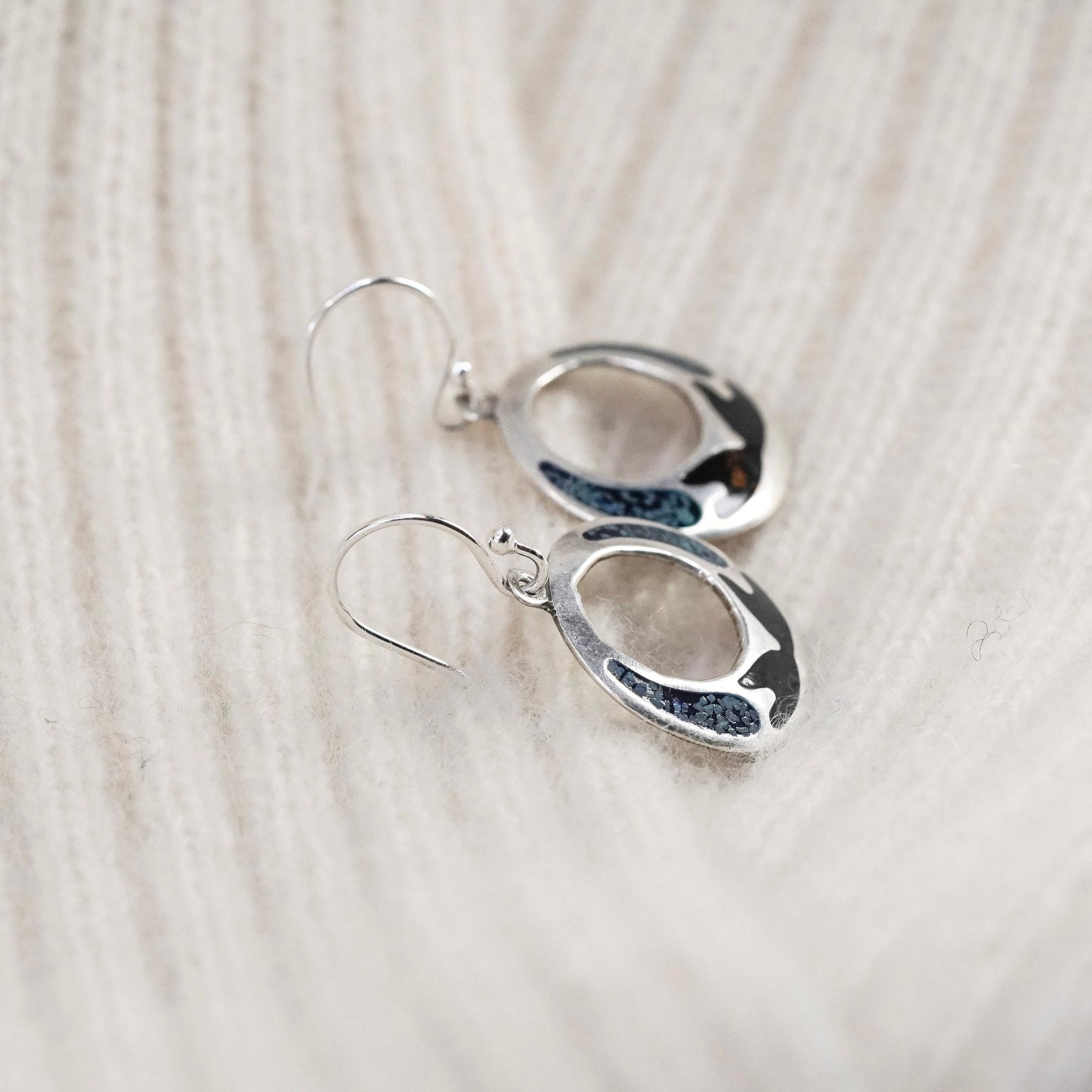 Vintage sterling silver handmade earrings, mexico 925 circle with turquoise