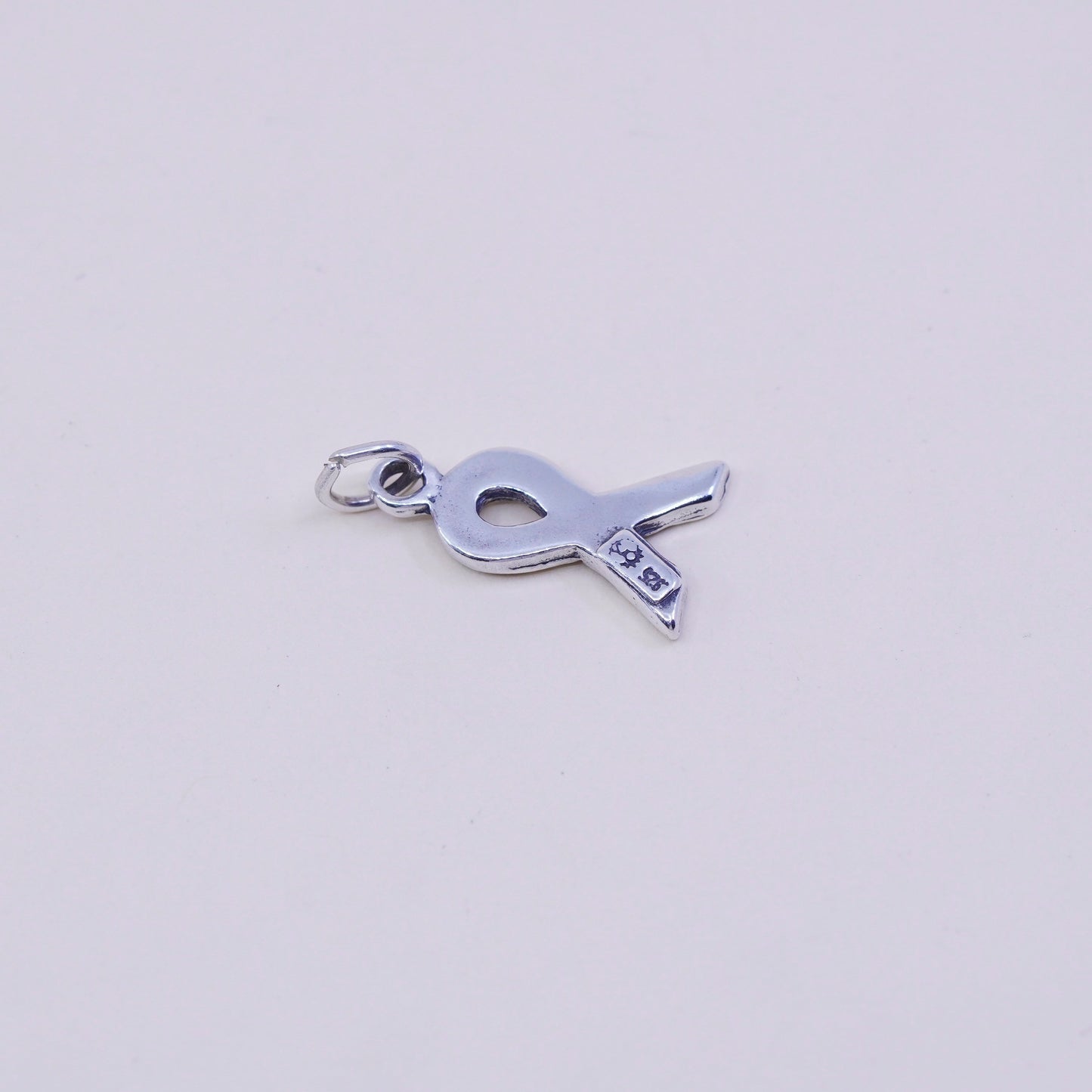 Native American 925 sterling silver handmade breast cancer cure charm ribbon