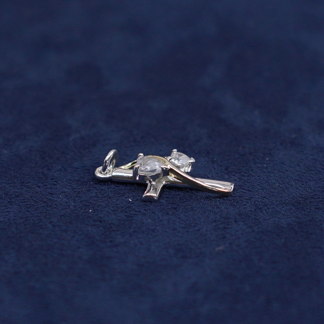 Two tone Sterling silver prayer pendant, 925 cross w/ heart cz "faith Hope love