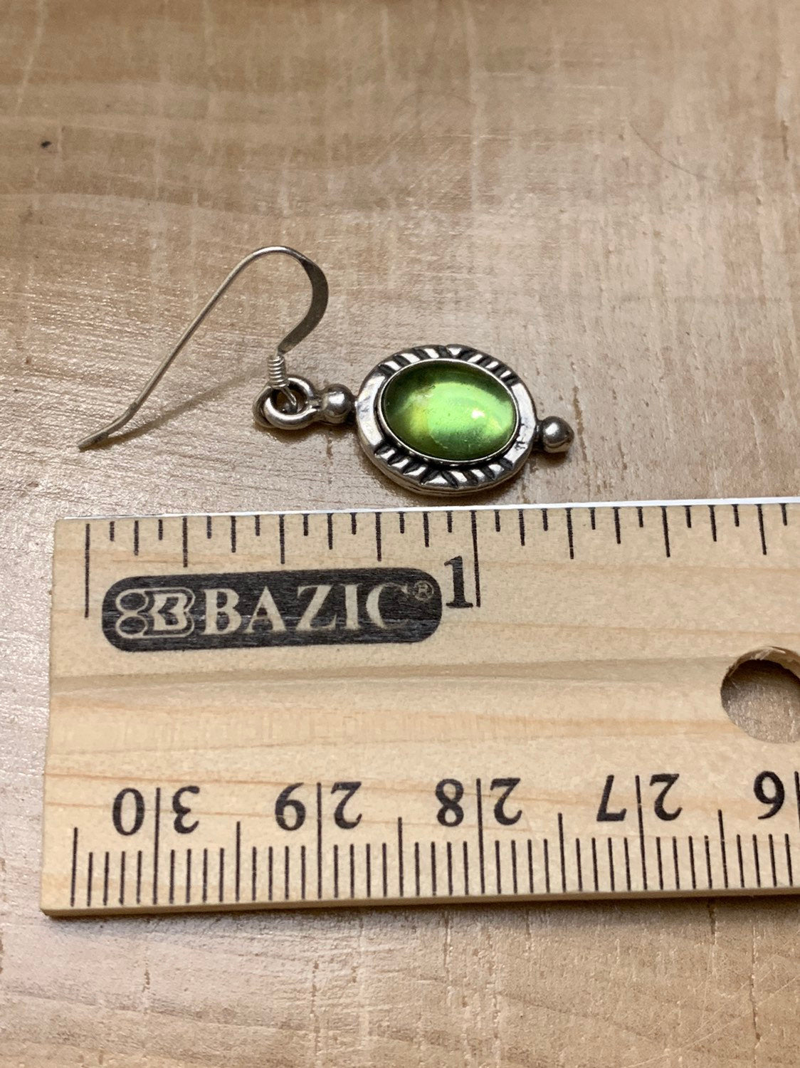 vtg Israel Sterling silver handmade earrings, 925 w/ green glass