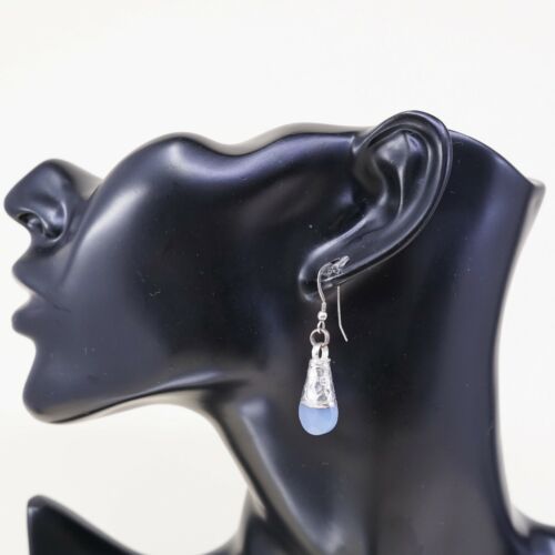 Vtg handmade Sterling 925 Silver earrings, Teardrop Crystal Cluster Dangles