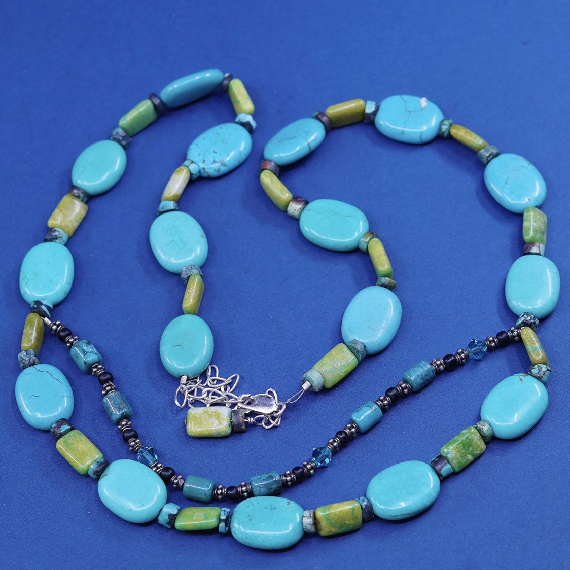24+4”, vtg Sterling 925 silver Native American Navajo Bead necklace, turquoise