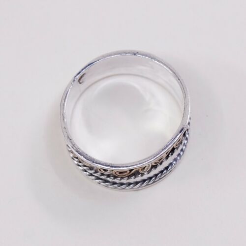 Size 5, Vtg Two Tone Sterling Silver Handmade Ring 925 Band W/ Swirl Texture