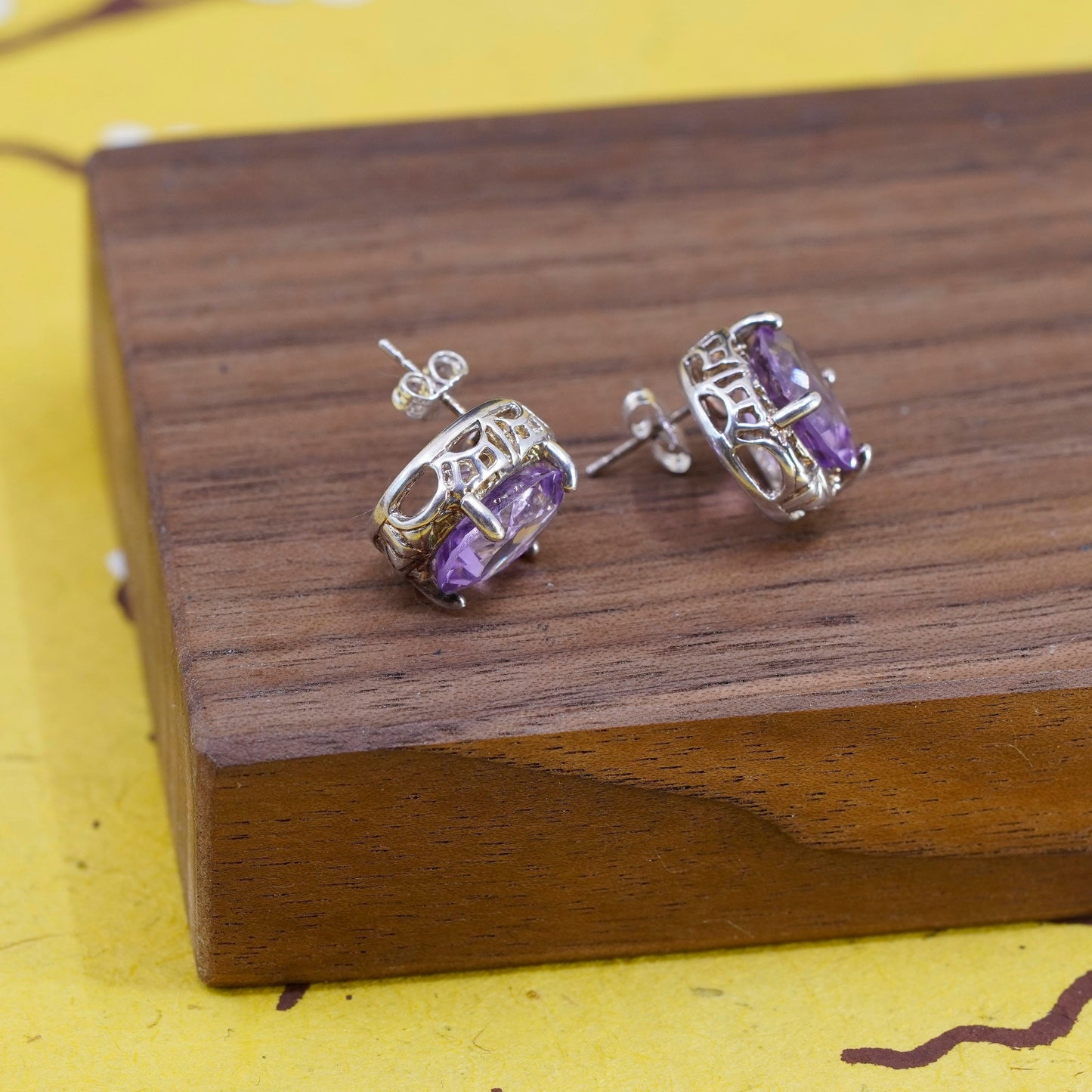 Vintage OTC Sterling silver handmade earrings, 925 amethyst studs