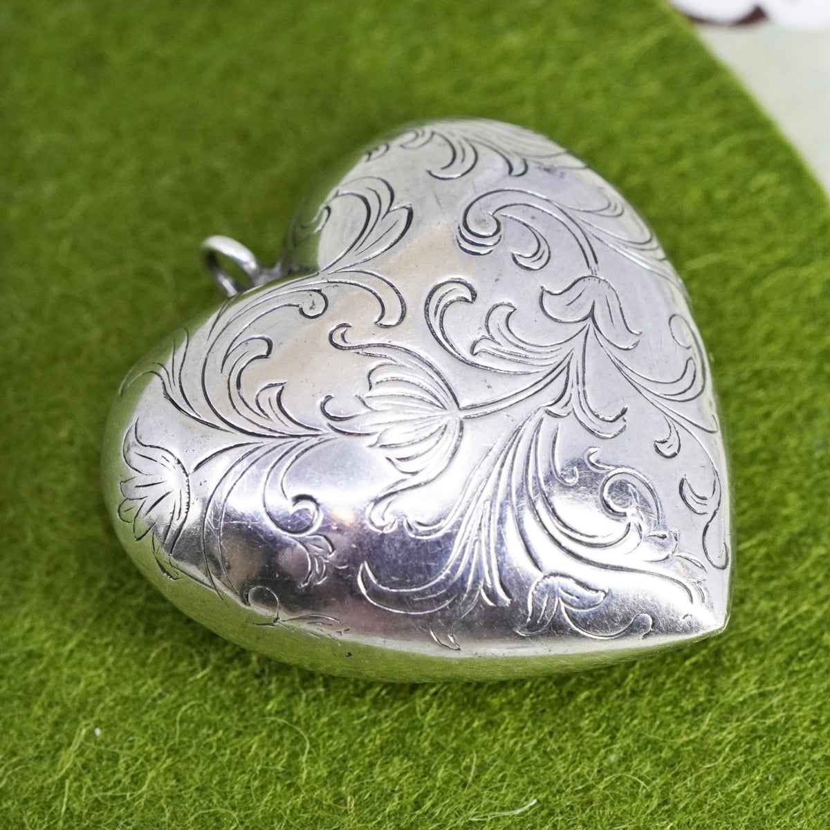 Vintage handmade sterling silver puffy heart, textured 925 charm pendant