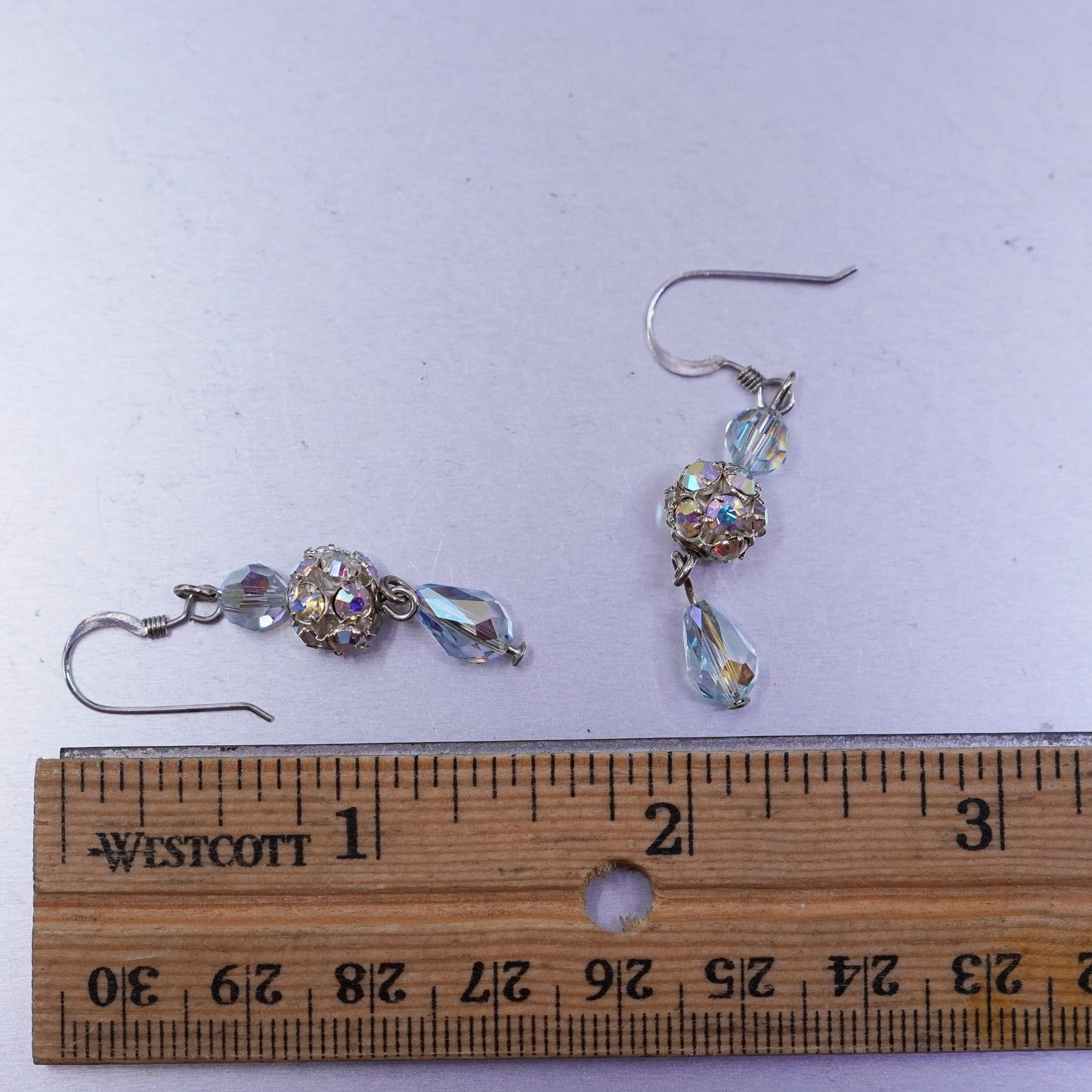 Vintage Sterling 925 silver handmade bead earrings with teardrop crystal
