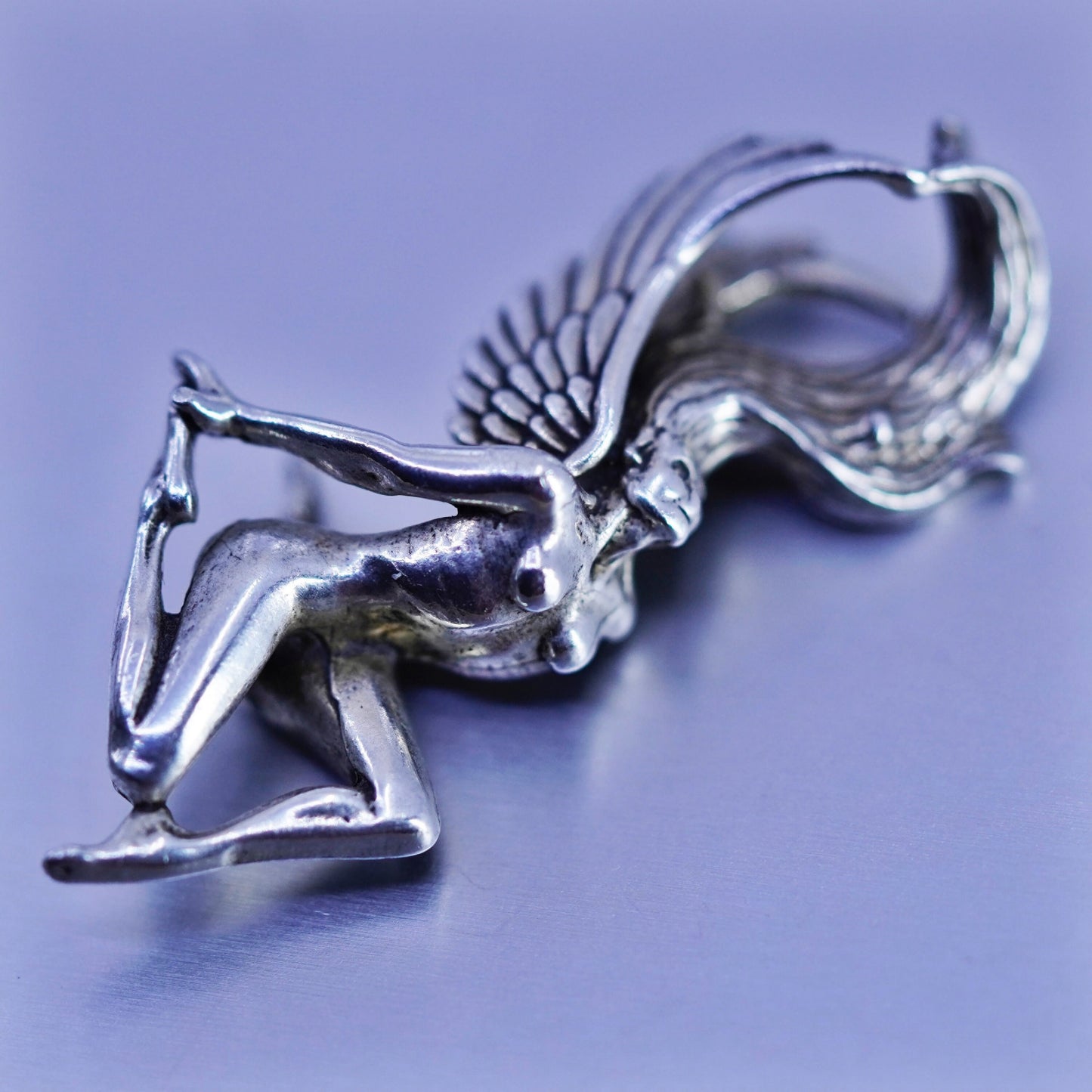 1.25”, Antique Sterling silver handmade charm, 925 female Angel pendant