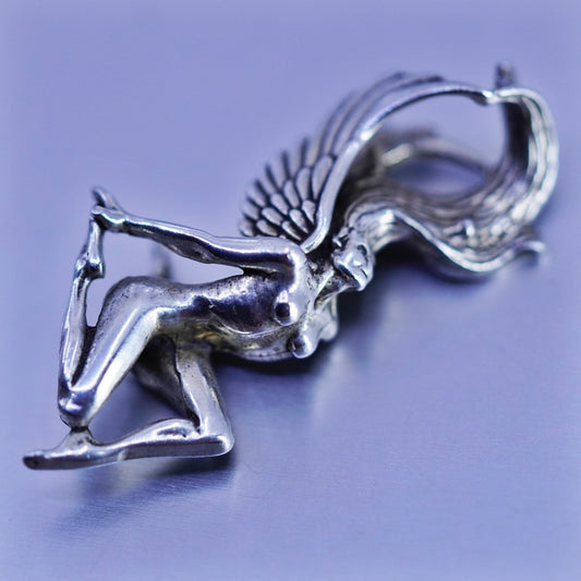 1.25”, Antique Sterling silver handmade charm, 925 female Angel pendant