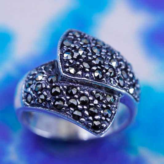 Size 5.75, vintage Sterling silver handmade ring, 925 band with marcasite