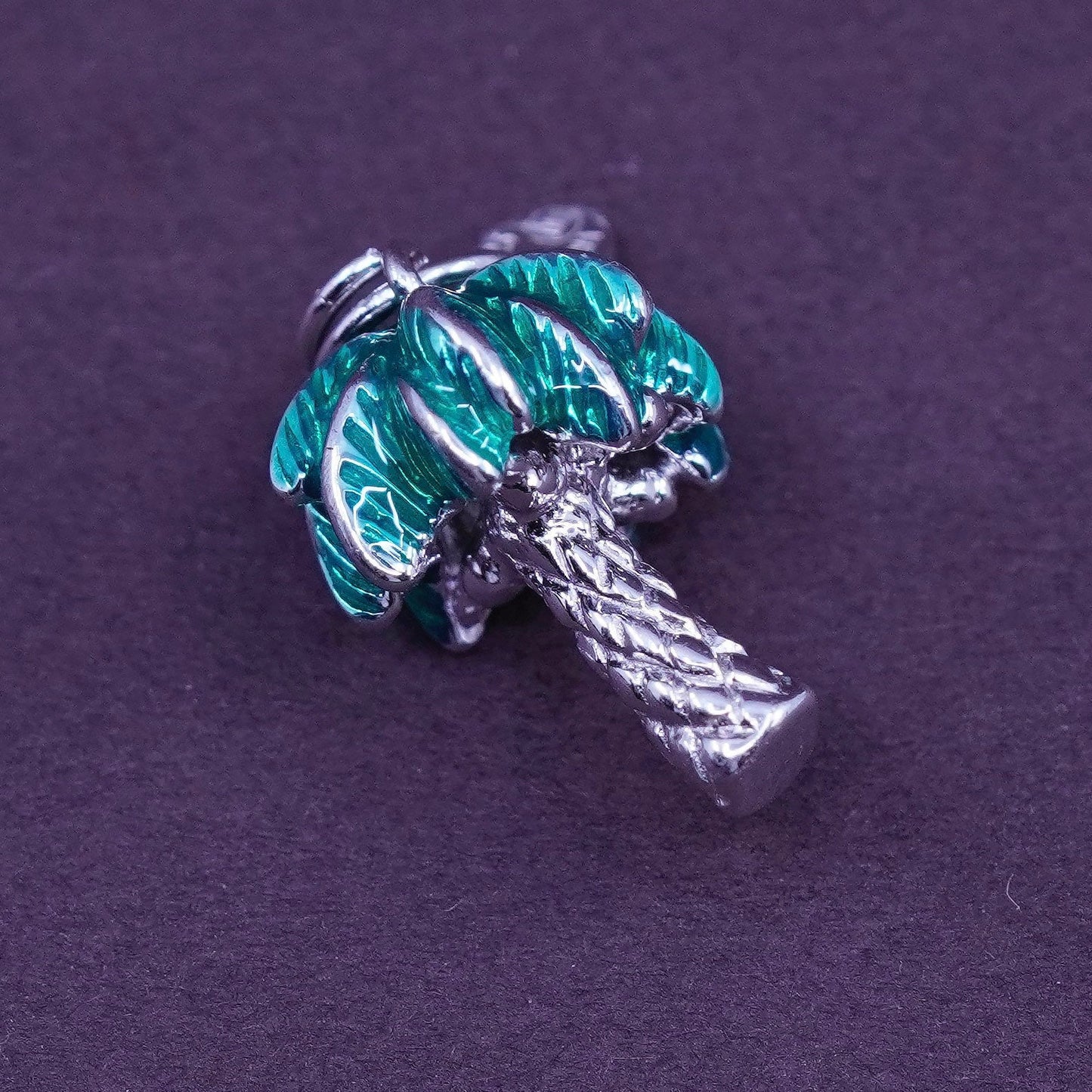 Vintage Sterling silver handmade pendant, enamel 925 palm tree charm