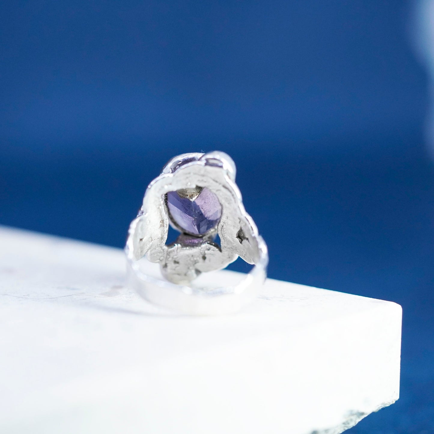Size 6, vintage Sterling 925 silver handmade ring with amethyst ring