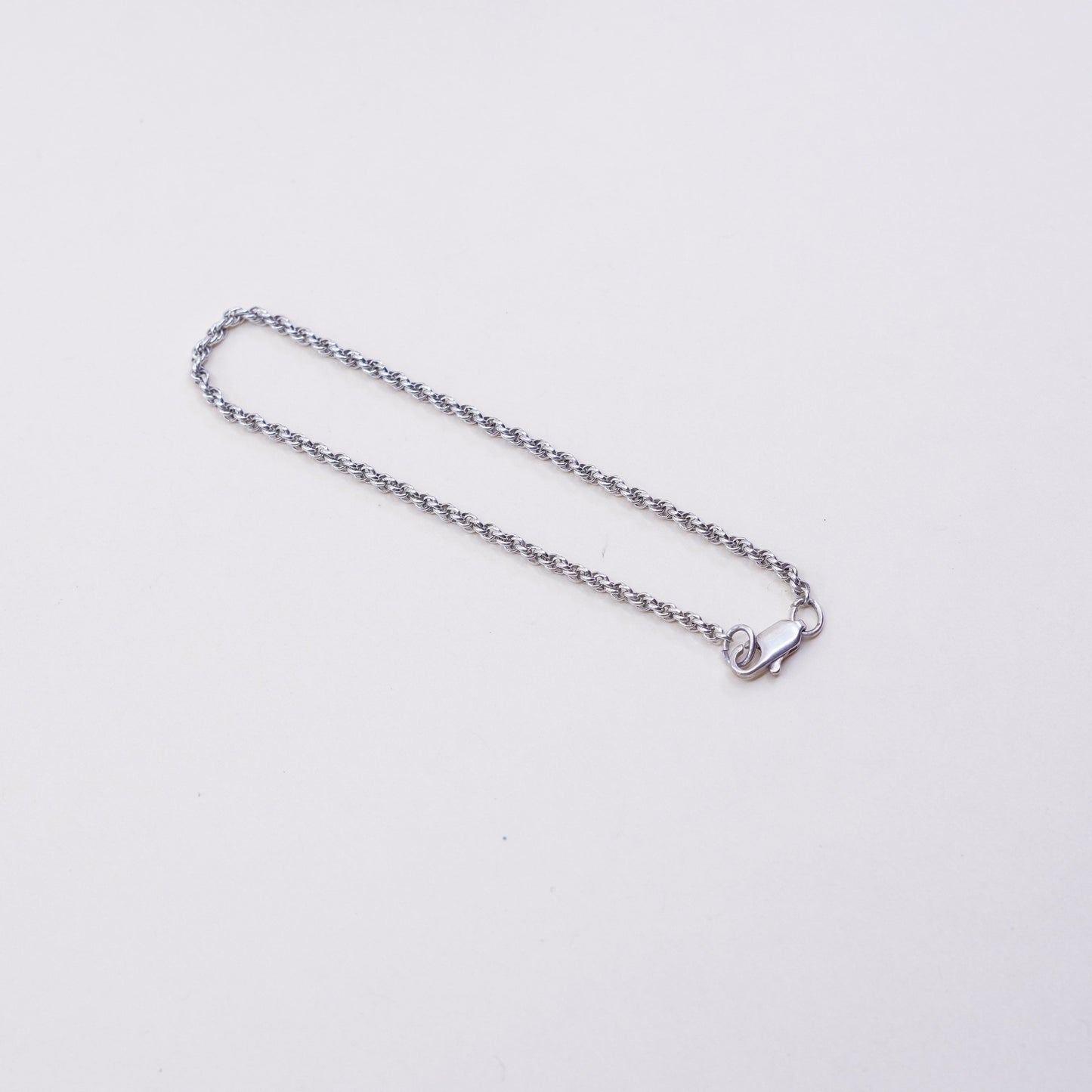 7.25”, 1.6mm, Vintage sterling 925 silver Italy rope chain bracelet
