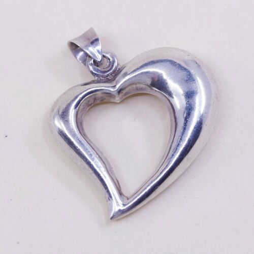 Vintage Sterling Silver Handmade Pendant, Puffy Heart Pendant, stamped 925