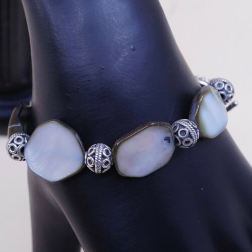 6.5”, Vtg Handmade Abalone Disc Bracelet W/ Silver Tone Toggle Claiyfe