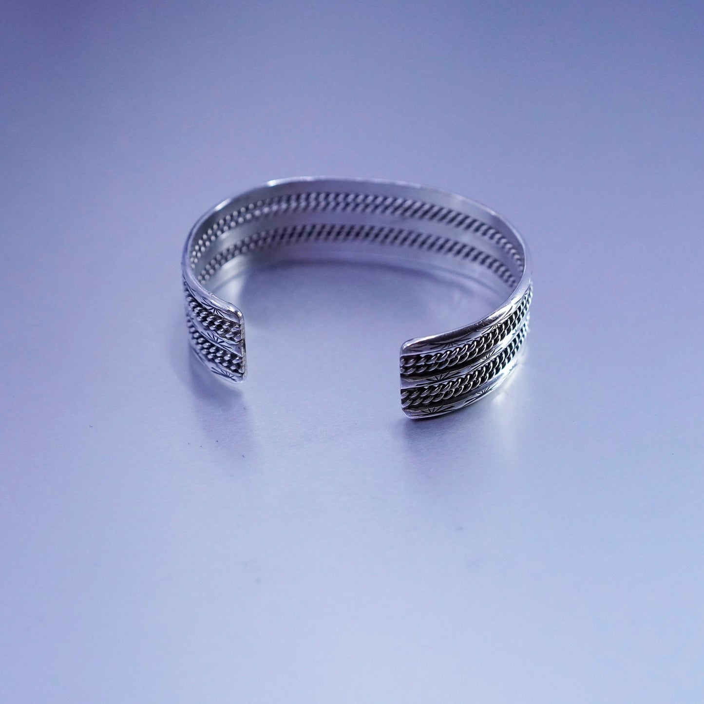 7.25”, Native American Sterling 925 silver bracelet, twisted braided cable cuff