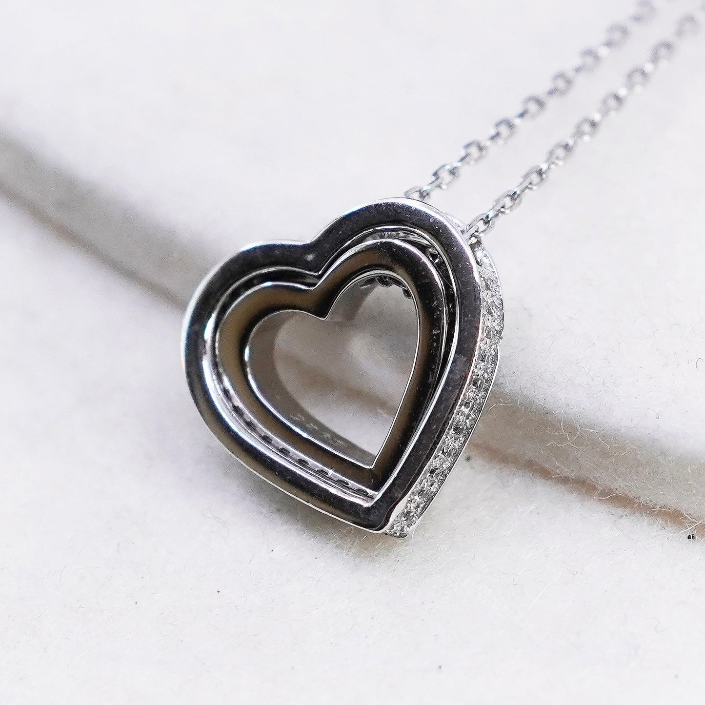 18+2”, Sterling 925 silver circle necklace cz heart pendant “love you forever