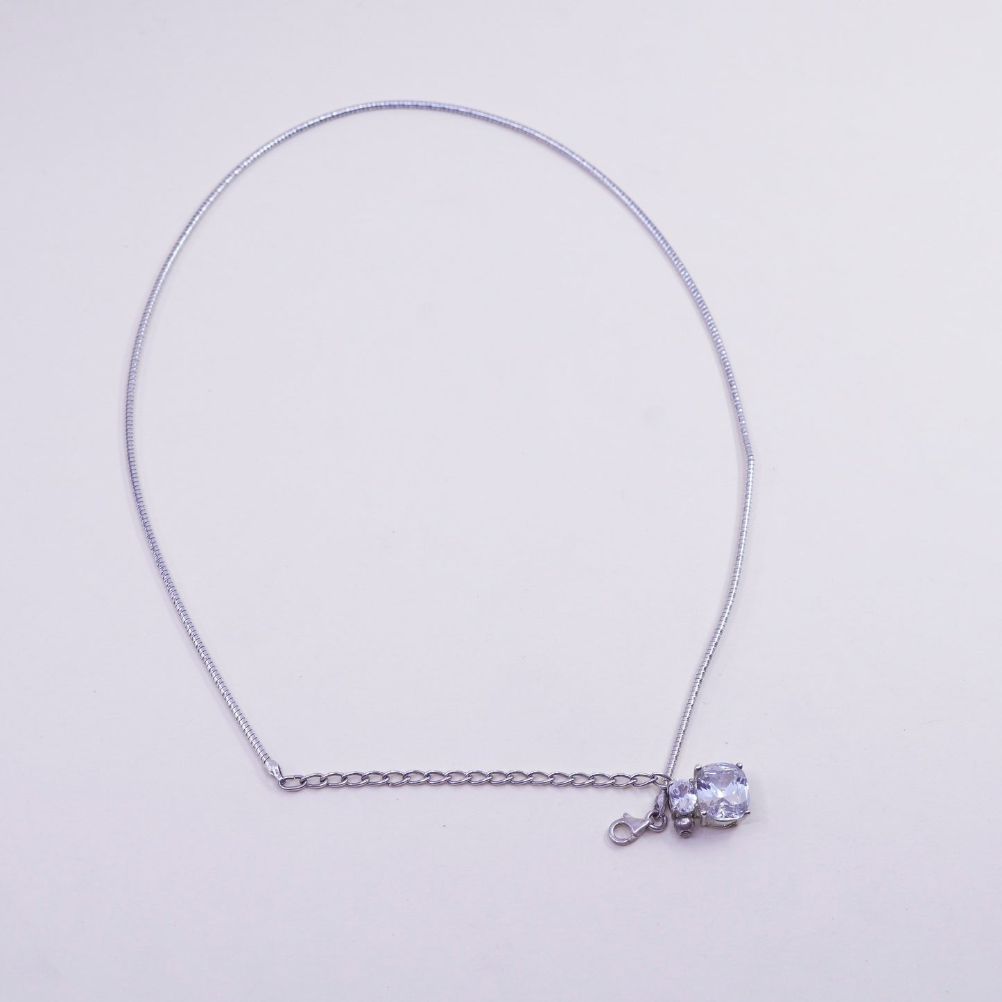 16+2” 2mm, Vintage sterling silver snake chain with Cluster Cz pendant