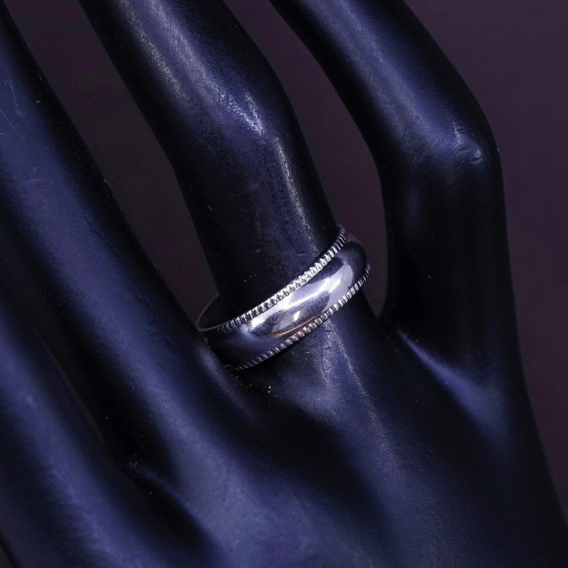 sz 7.5, vtg Sterling silver handmade ring, 925 band w/ rope cable