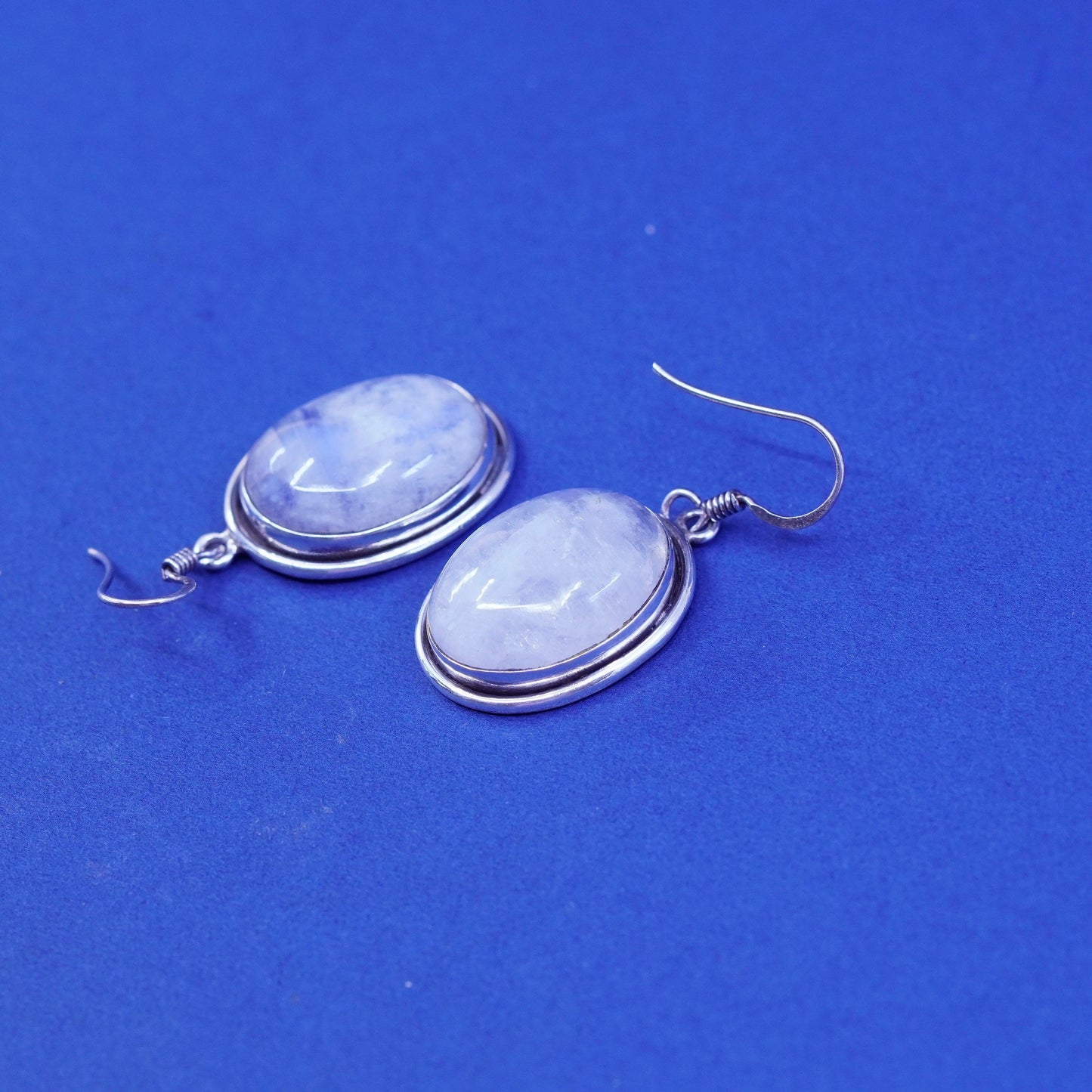Vintage Sterling 926 silver handmade earrings with oval moonstone
