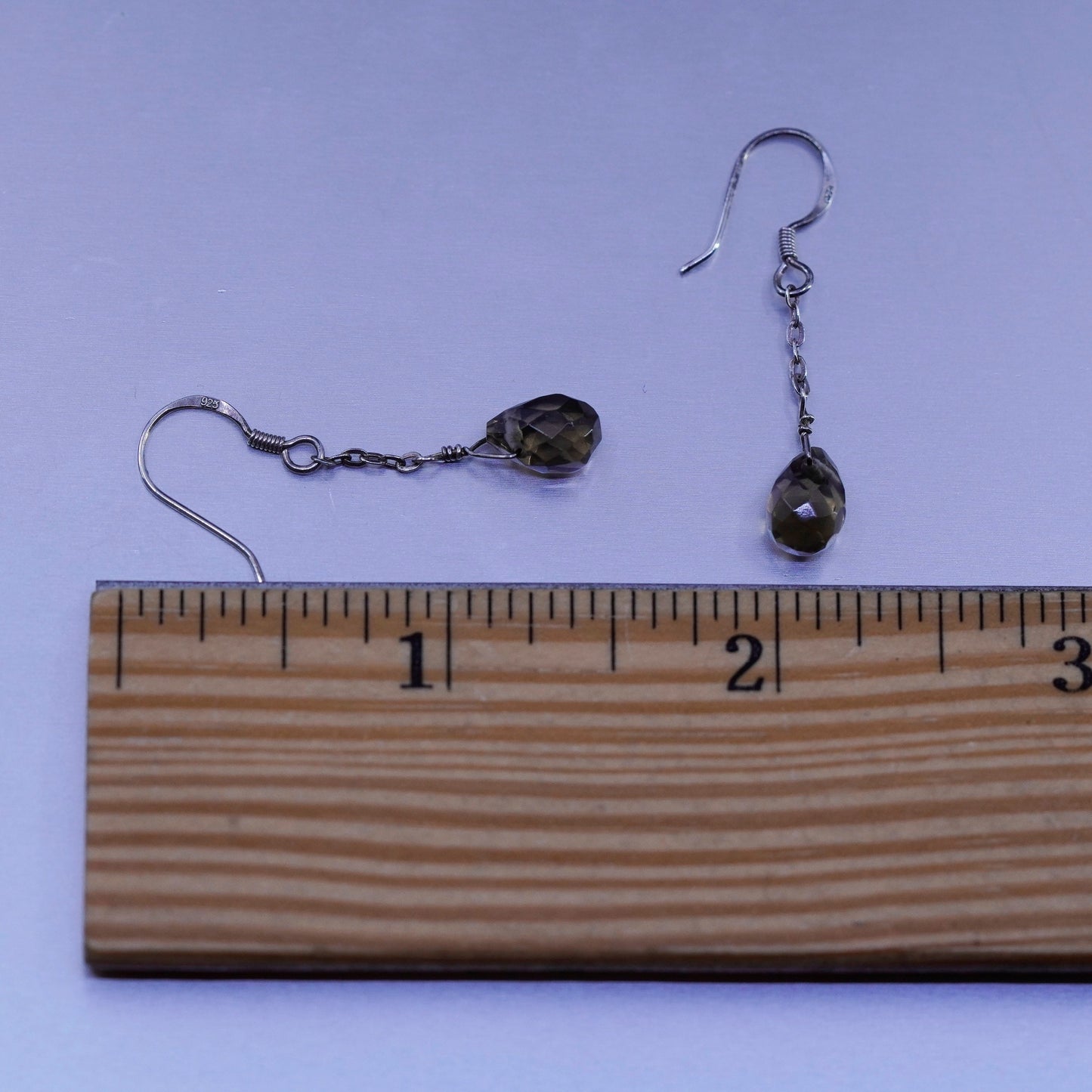 Vintage designer Sterling 925 silver handmade earrings w/ teardrop smoky topaz