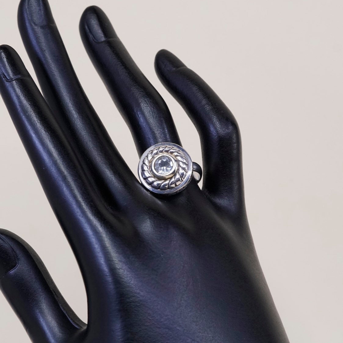sz 8.25, Brighton Sayan Sterling silver statement ring, 925 cable around cz