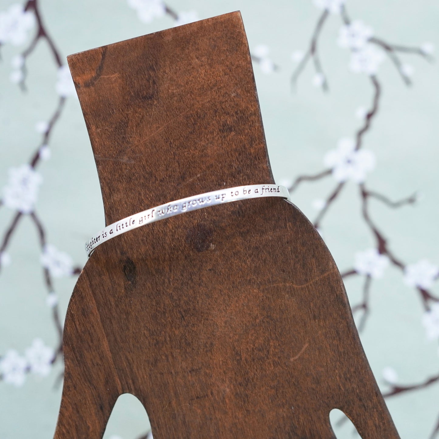 7.5”, Sterling silver bracelet, modern handmade 925 cuff “a daughter is a girl