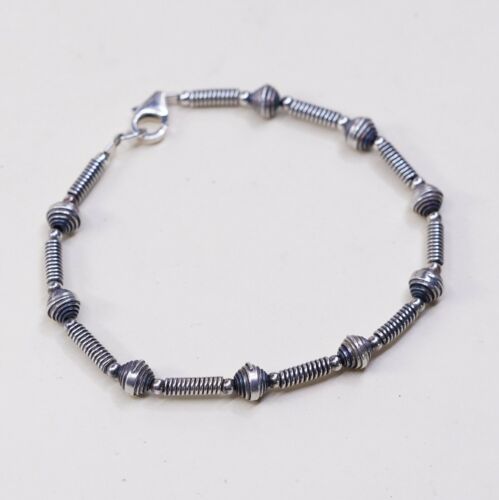 7”, 3mm, Vtg Sterling 925 Silver Handmade Ball Bead Bracelet, Stamped 925