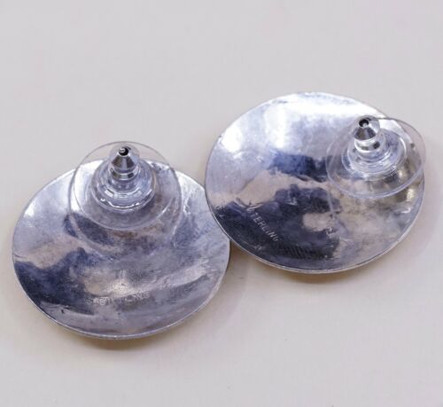 Southwestern Handmade 925 Sterling Silver Round Studs Earrings W/ Wavy Pattern