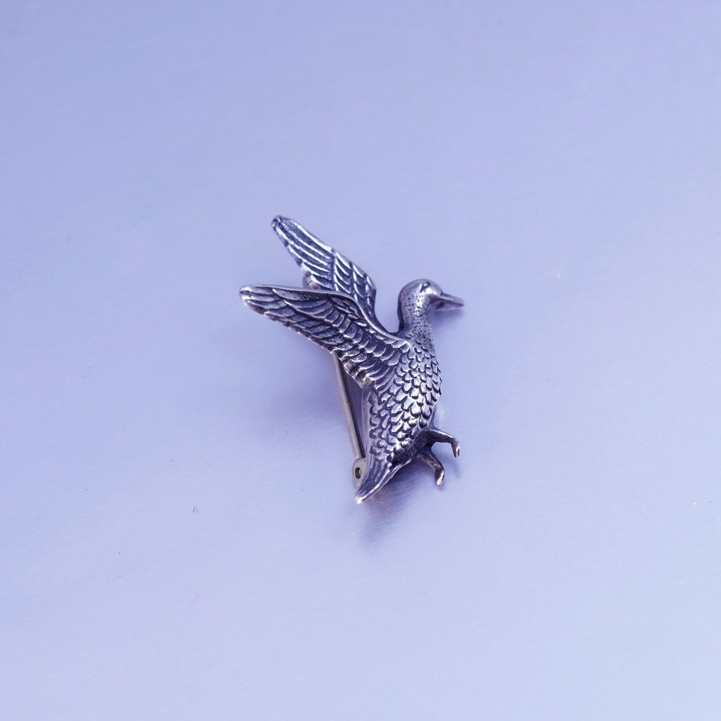 Vintage sterling silver handmade brooch, 925 duck goose pin