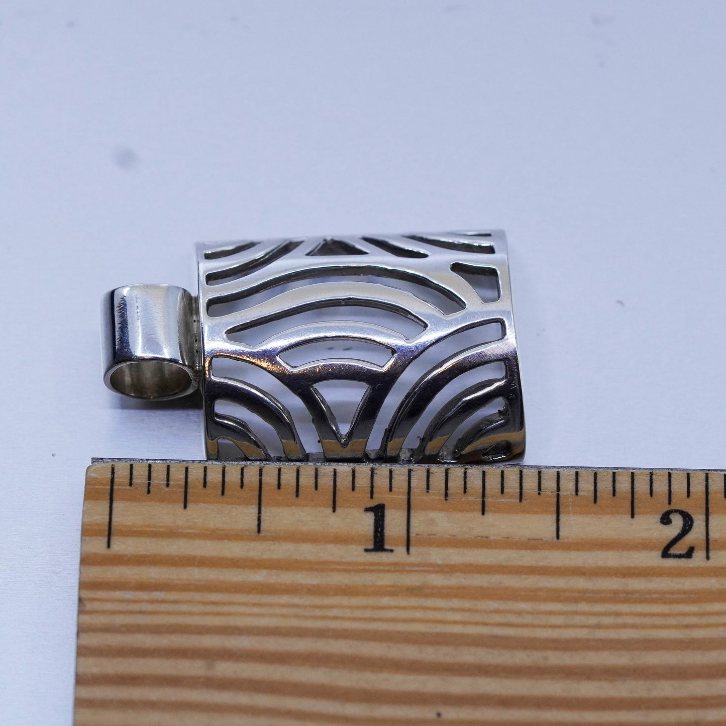 Vintage modern sterling 925 silver handmade rectangular wavy pendant