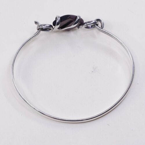 6.75”, Vtg Sterling Silver Handmade Bracelet, 925 W/ Purple Tiger’s Eye Bangle