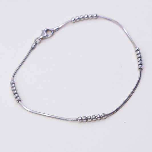 9”, 1mm, Vintage sterling silver bracelet, 925 snake chain with beads
