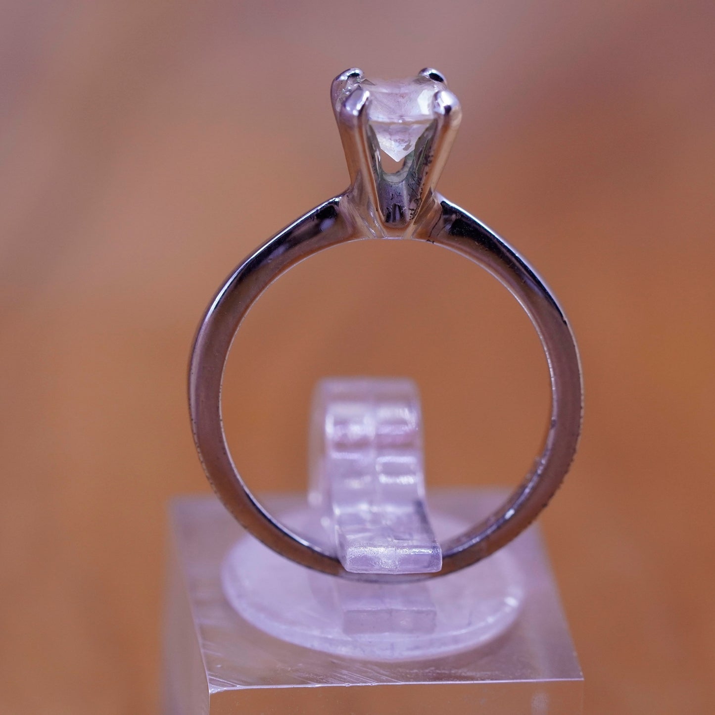 Size 7, vintage Sterling silver handmade ring, 925 engagement band with cz