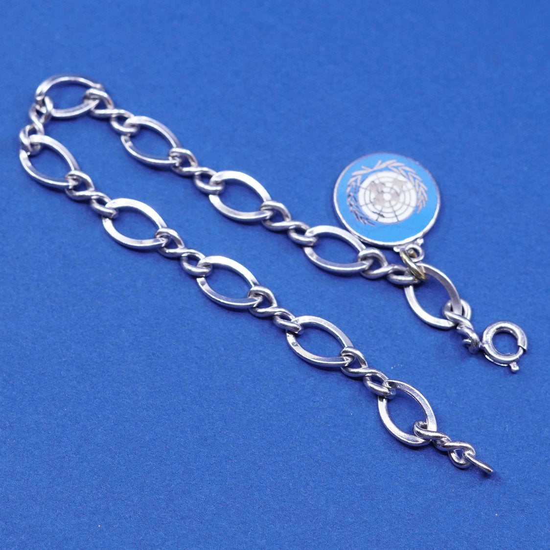 6.75", 8mm, vtg handmade Sterling silver twisted figaro bracelet, 925 chain tag