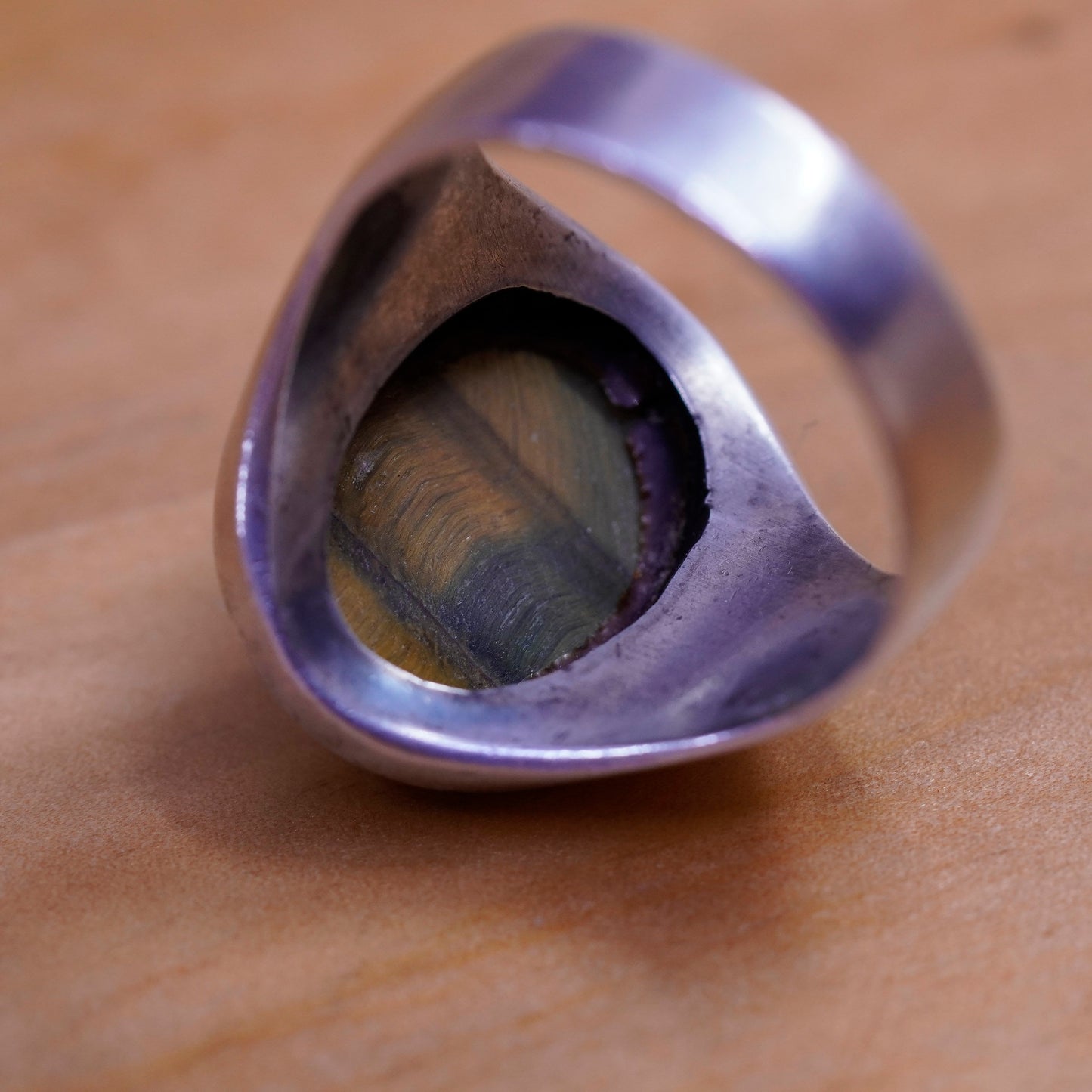 Size 12, vintage Sterling 925 silver handmade ring with golden tiger eye