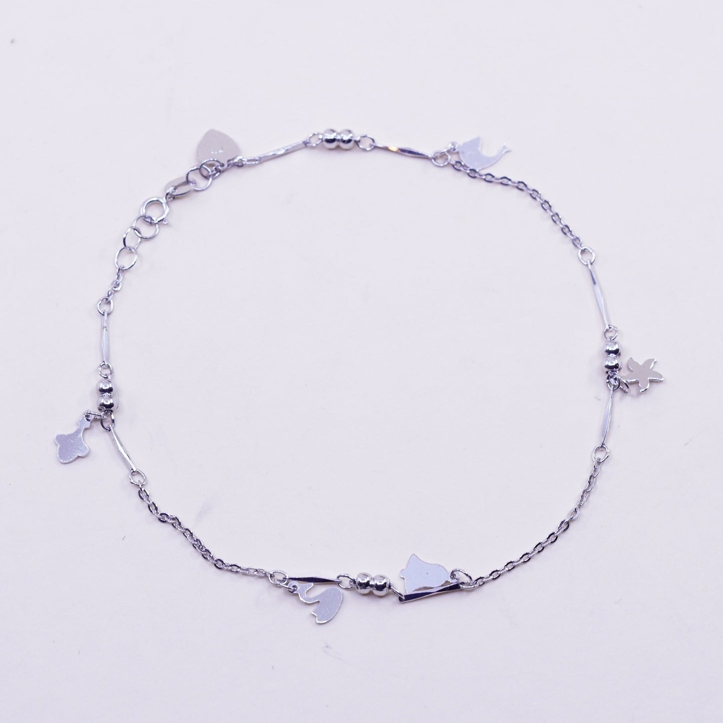 10”, sterling silver anklet bracelet, 925 swan dolphin starfish heart charms