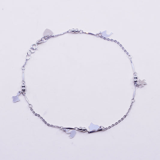 10”, sterling silver anklet bracelet, 925 swan dolphin starfish heart charms