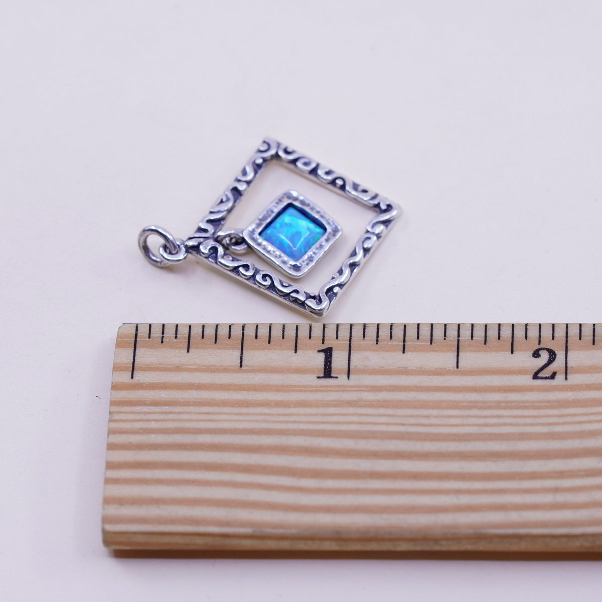 Israel Shablool Didae sterling 925 silver handmade square pendant with opal