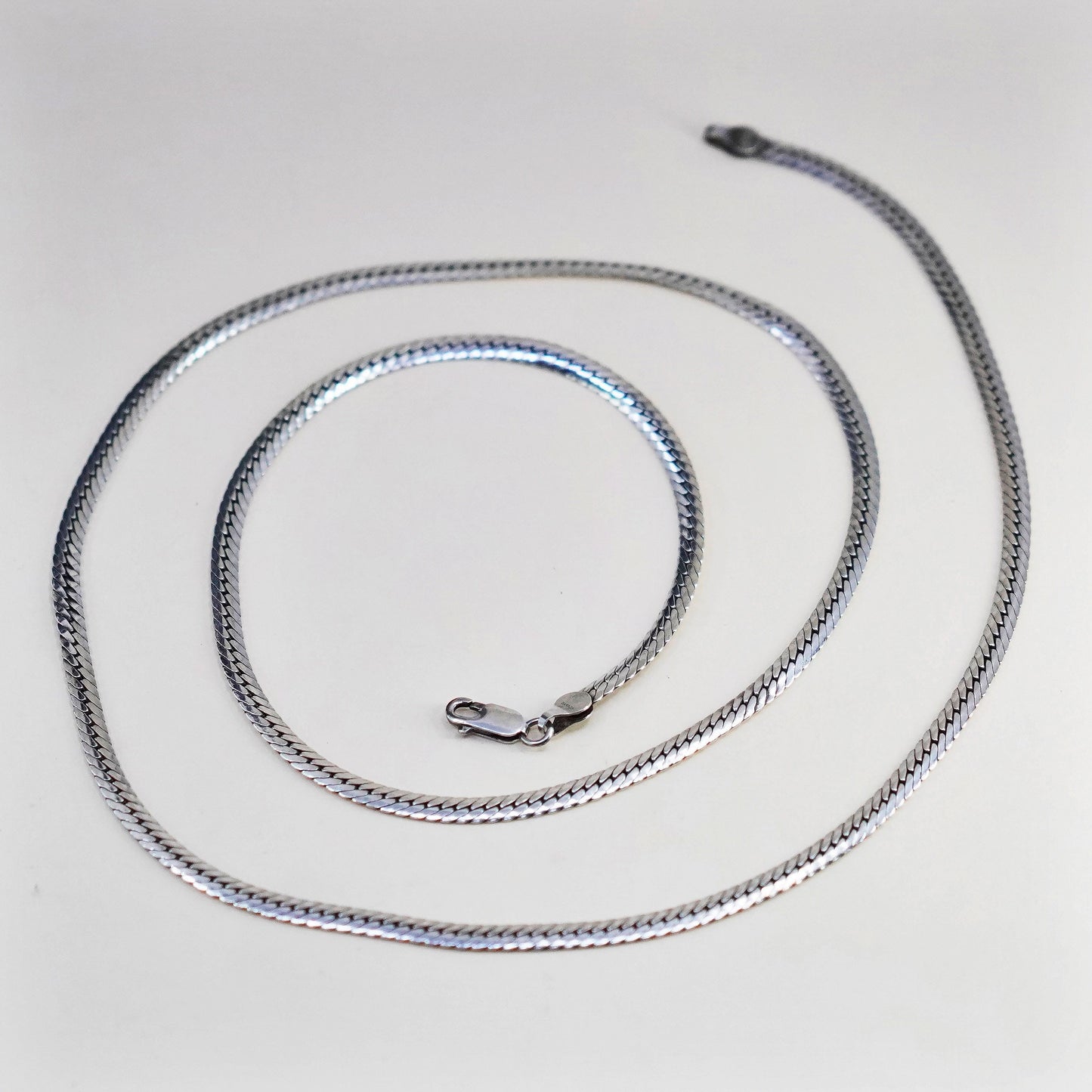 30” 5mm, Vintage Italy sterling silver necklace, bold 925 herringbone chain