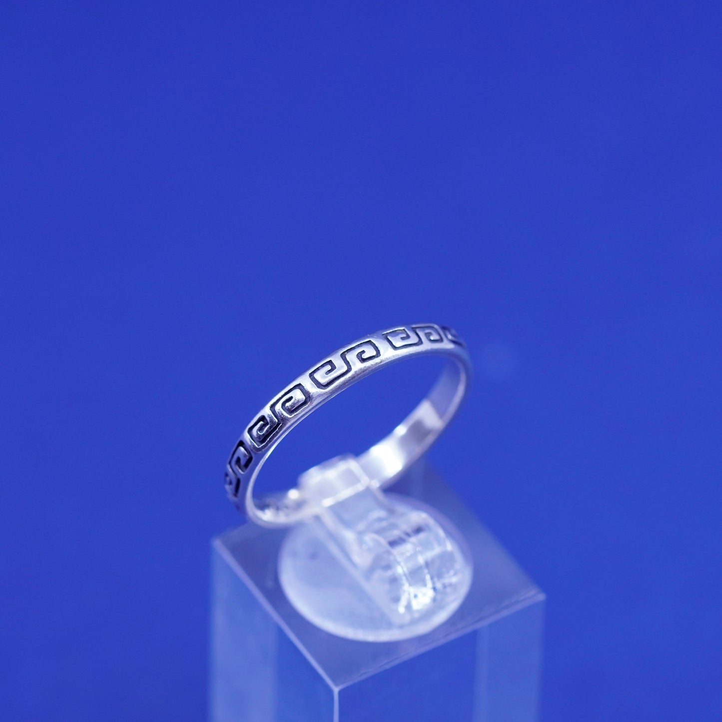 Size 10.25, vintage sterling silver handmade ring, 925 band embossed Greek key