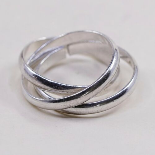 Size 8.25, Vtg Sterling Silver Handmade Ring, 925 Modern Entwinted Band