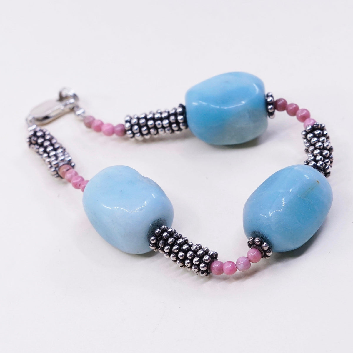 6.75”, Vintage Sterling 925 silver handmade bracelet with nugget Larimar