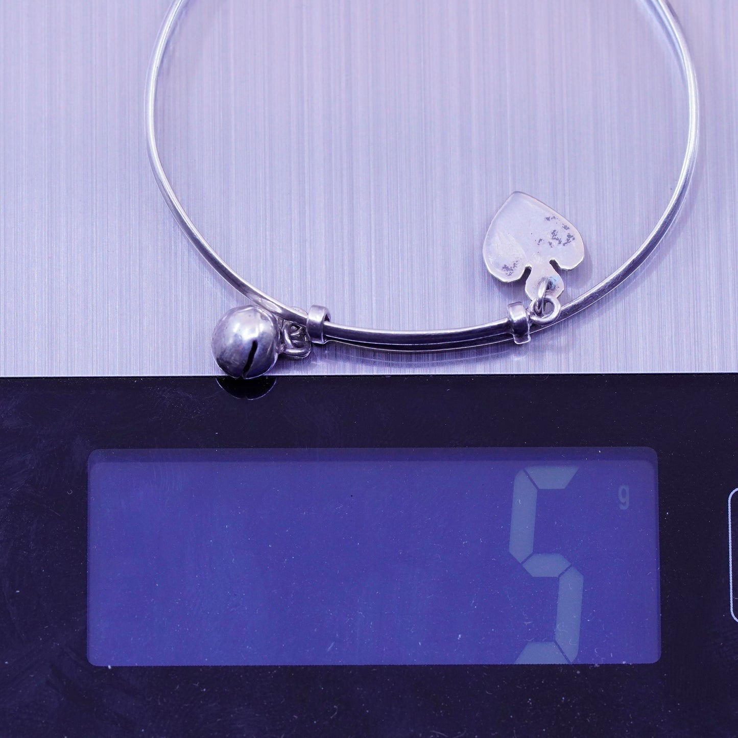 Size adjustable Sterling silver baby bracelet 925 bangle chime bell heart charm