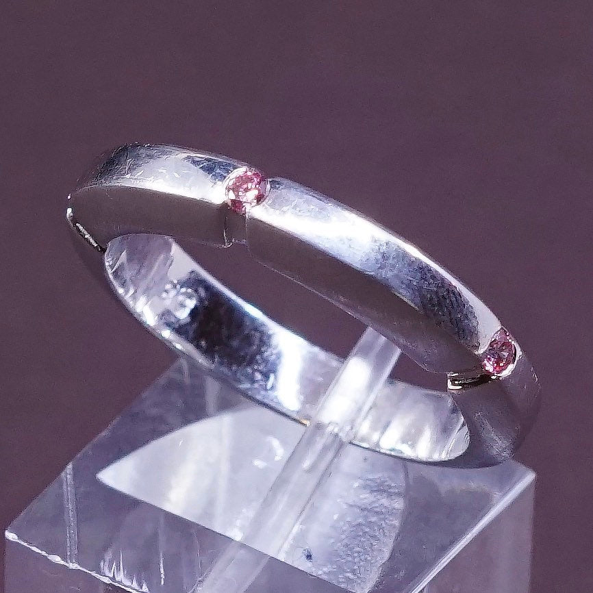 sz 8.5, vtg GB Sterling silver handmade ring, modern 925 w/ pink Quartz