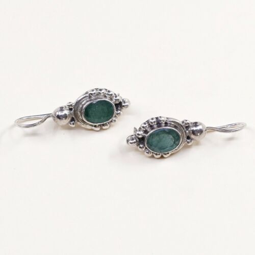 Vtg handmade Sterling 925 Silver Earrings, 925 W/ Jade N Beads Around