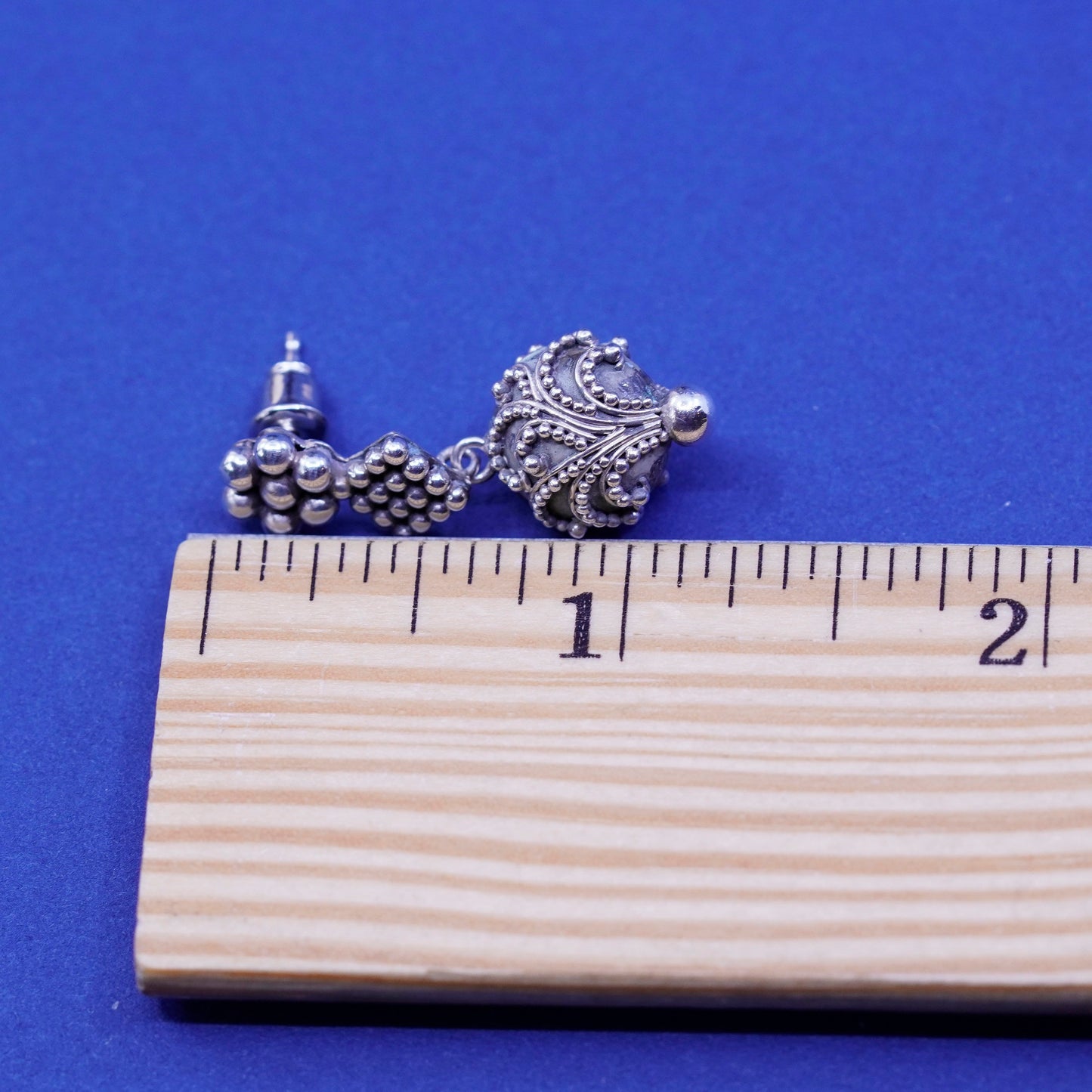 Vintage Sterling silver handmade earrings, bali 925 dangles and beads