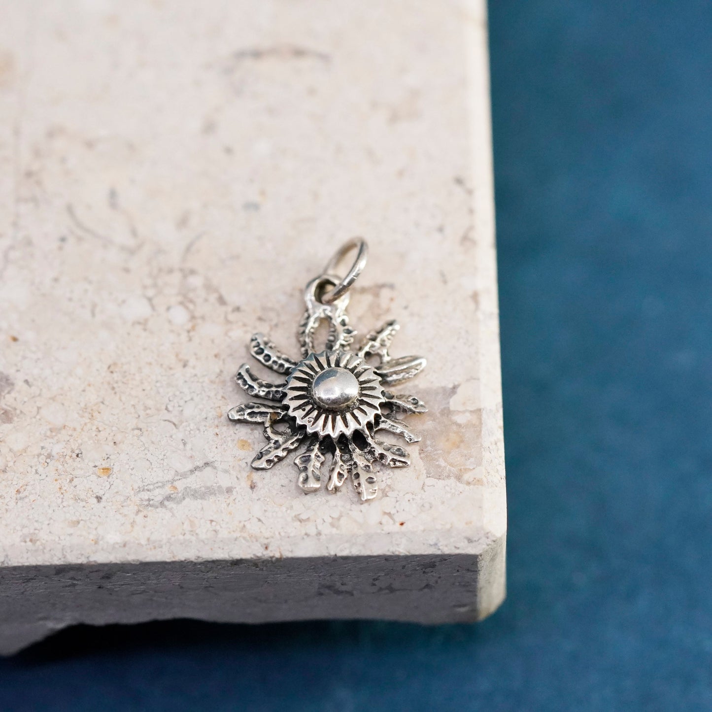 Vintage Sterling silver handmade pendant, 925 sunflower flower charm