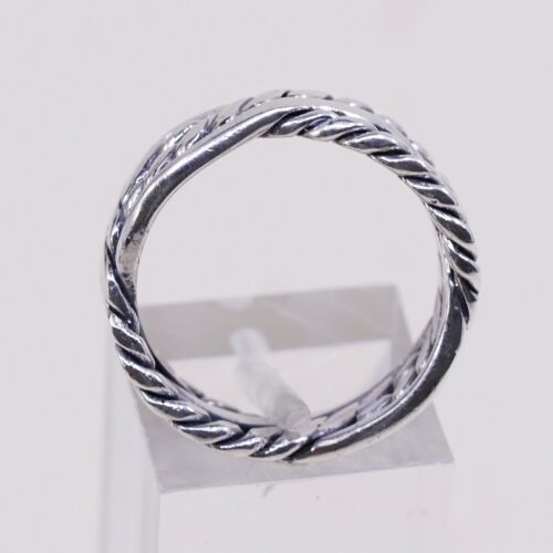 Size 8, Vtg Sterling Silver Handmade Ring 925 Band w Braided Cable, Stamped 925