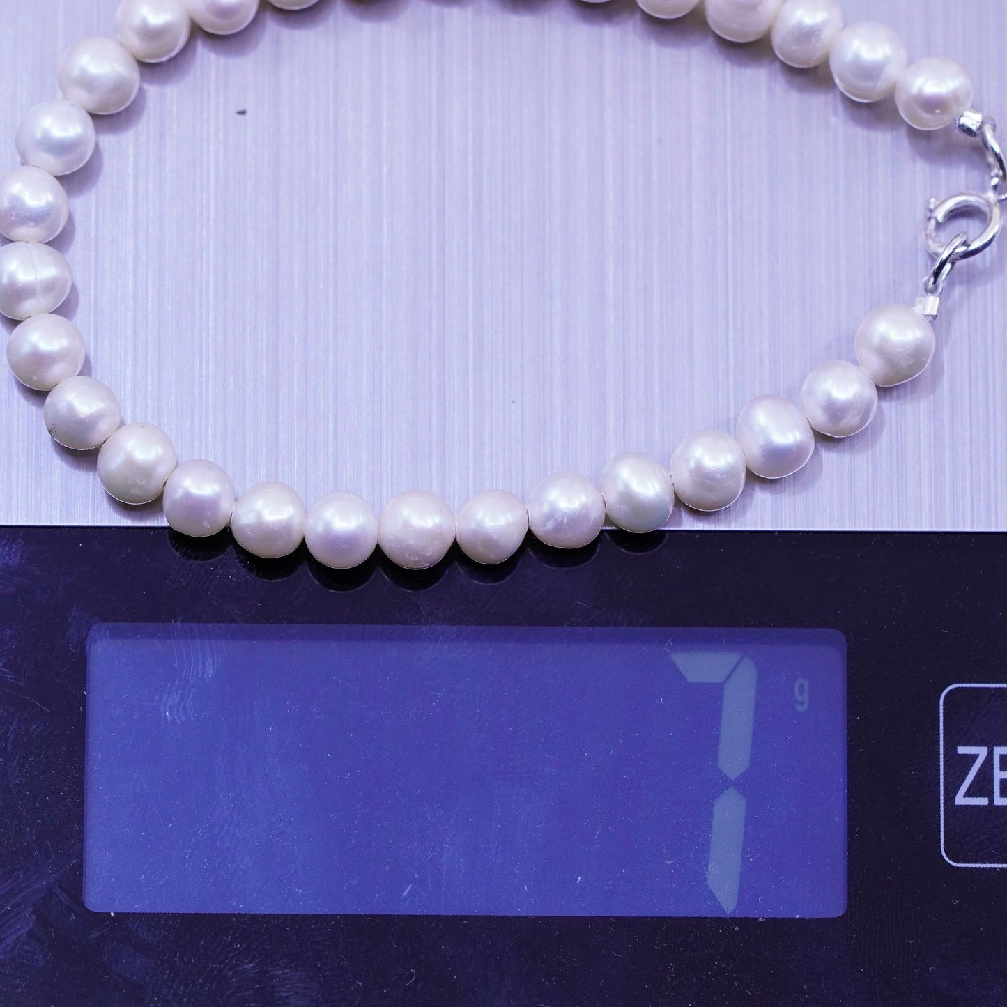 7.25”, Vintage handmade bracelet, freshwater pearl beads with 925 silver clasp
