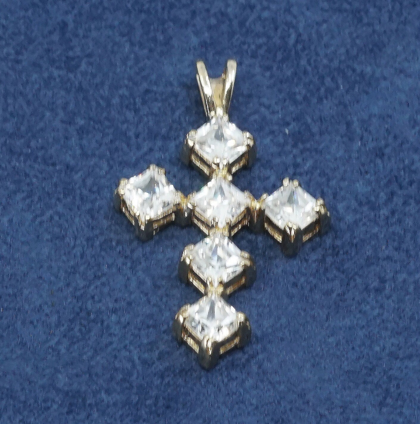 vtg gold over Sterling silver handmade pendant, 925 cross with crystal